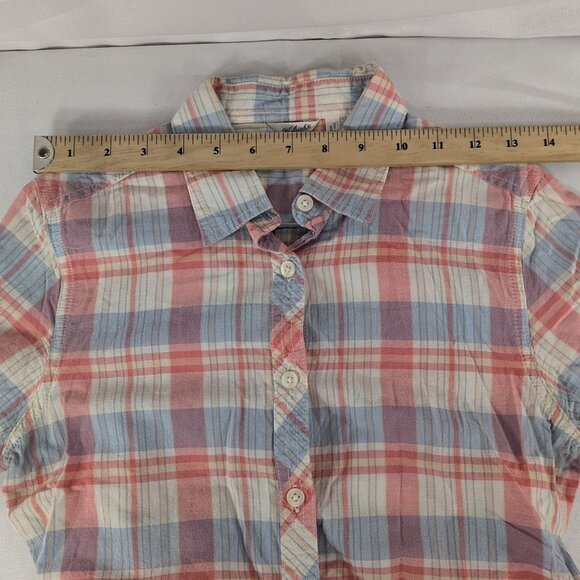 Woolrich Plaid Short Sleeve Blouse Button Up Shirt Collar Pink Blue Women's XS - Picture 8 of 13